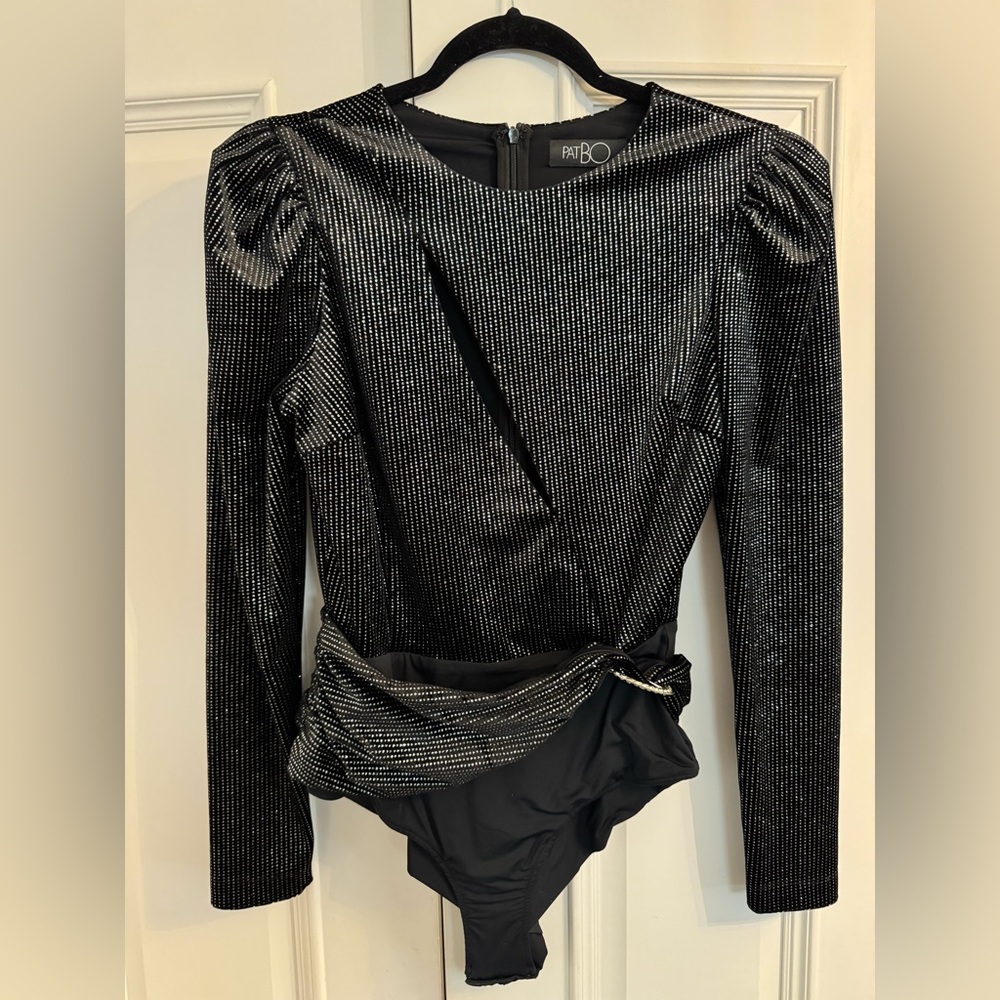 PatBo Strass Velvet Cut-out Bodysuit - black with crystals